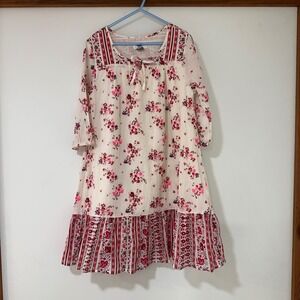 Old Navy Floral Peasant Dress Girls Size 8 Pink Red Cotton Gauze | Boho Chic